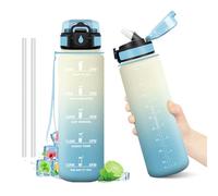 Botella 1L, Botella Agua con Pajita, Botellas Agua Deporte con Marca de Tiempo, Reutilizable, Garrafa Agua sin BPA, Cantimplora para Niños, Oficina, Bicicleta, Yoga, Running, Gym, Escuela, Viaje
