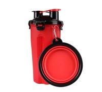 Botella 2 en 1 para Agua Y Comida para Perros con Bol Plegable 350ml+250g Compartimentos Dobles Tapa Antigoteo Grado Alimenticio para Viajes Paseos(Red)