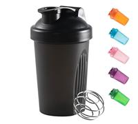 Botella agitadora para batidora de proteínas en polvo, botella de agua de entrenamiento de plástico, 400 ml, con tapa mixball, sin fugas, para fitness, suplemento, botellas de bebidas (negro)