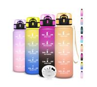 Botella Agua 1 Litro, Botella Agua, A Prueba de Fugas, Fácil de Transportar, Cantimplora Infantil con Filtro, Cantimplora con Marca de Tiempo, para la Adulto, Senderismo, Oficina, Deportes, Camping