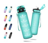 Botella Agua 1 Litro, Botella Agua con Pajita, Cantimplora Deporte con Marca de Tiempo, a Prueba de Fugas, Reutilizable, Antiderrame, Fácil de Limpiar, Cantimplora para la Escuela, Gym, Deportes