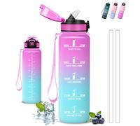 Botella Agua- 1 litro- Botella Agua Gimnasio, A Prueba de Fugas, Cantimplora con Pajita, Reutilizable, Water Bottle con Eslogan Motivador, Cantimplora para la Fitness, Deportes, Senderismo, Acampada