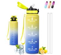 Botella Agua- 1 litro- Botella Agua Gimnasio, A Prueba de Fugas, Cantimplora con Pajita, Reutilizable, Water Bottle con Cierre de Seguridad, para la Correr, Fitness, Ciclismo, Acampada, Deportes, Yoga