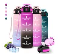 Botella Agua- 1 litro- Botella Agua Gimnasio, A Prueba de Fugas, Cantimplora con Pajita, Water Bottle con Eslogan Motivador, Reutilizable, para la Correr, Fitness, Oficina, Acampada, Deportes, Yoga