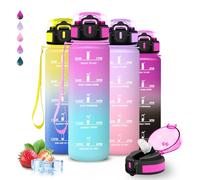 Botella Agua- 1 litro- Botella Agua Gimnasio, A Prueba de Fugas, Cantimplora con Pajita, Water Bottle con Eslogan Motivador, Reutilizable, Cantimplora para la Fitness, Senderismo, Deportes, Acampada