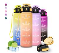 Botella Agua- 1 litro- Botella Agua Gimnasio, A Prueba de Fugas, Cantimplora con Pajita, Water Bottle con Eslogan Motivador, Reutilizable, Cantimplora para la Fitness, Correr, Acampada, Yoga, Deportes