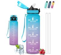 Botella Agua- 1 litro- Botella Agua Gimnasio, A Prueba de Fugas, Cantimplora con Pajita, Water Bottle con Eslogan Motivador, Reutilizable, Cantimplora para la Fitness, Senderismo, Acampada, Deportes