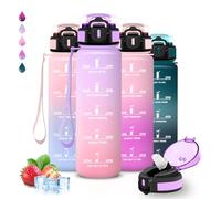 Botella Agua- 1 litro- Botella Agua Gimnasio, A Prueba de Fugas, Cantimplora con Pajita, Water Bottle con Escala de Tiempo, Reutilizable, para la Escuela, Fitness, Correr, Acampada, Deportes, Yoga