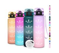 Botella Agua 1 Litro, Botella Agua Gimnasio con Filtro, Fácil de Transportar, Cantimplora Infantil Motivacional con Marca de Tiempo, a Prueba de Fugas, para la Bicicleta, Oficina, Deportes, Camping