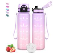 Botella Agua 1 Litro, Botella Agua Gimnasio con Filtro, Fácil de Transportar, Cantimplora Infantil Motivacional con Marca de Tiempo, a Prueba de Fugas, para la Bicicleta, Oficina, Camping, Deportes