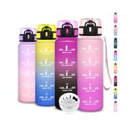 Botella Agua 1 Litro, Botella Agua Gimnasio con Marca de Tiempo,a Prueba de Fugas, Fácil de Transportar, Cantimplora con Marca de Tiempo, Cantimplora Infantil para la Adulto, Deportes, Camping, Gym