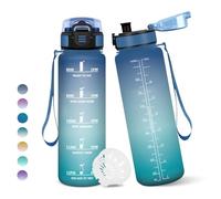 Botella Agua, 1 litro Libre de BPA, Botella Agua Gimnasio, Con Marca de Tiempo, Botellas de Agua, Diseño de Cerradura a Prueba de Fugas, Botellas de Agua Para Niños para Deportes - Azul&Verde