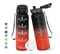 Botella Agua, 1 litro Libre de BPA, Botella Agua Gimnasio, Con Marca de Tiempo, Botellas de Agua, Diseño de Cerradura a Prueba de Fugas, Botellas de Agua Para Niños para Deportes - Negro&Rojo