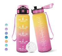 Botella Agua, 1000 ml Libre de BPA, Botella Agua Gimnasio, Con Marca de Tiempo, Botellas de Agua, Diseño de Cerradura a Prueba de Fugas, Botellas de Agua Para Niños para Deportes - Amarillo&Rosa
