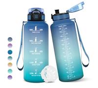 Botella Agua, 1500 ml Libre de BPA, Botella Agua Gimnasio, Con Marca de Tiempo, Botellas de Agua, Diseño de Cerradura a Prueba de Fugas, Botellas de Agua Para Niños para Deportes - Azul&Verde