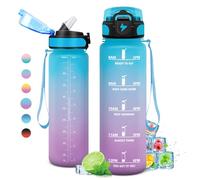 Botella Agua 1L, Botella Agua con Pajita, Botella Agua Motivadora y Prueba de Fugas, Botella Deporte Reutilizable, Garrafa Agua para Niño, Niña, Colegio, Preescolar, Guardería, Bicicleta, Fitness
