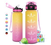 Botella Agua 1L, Botella Agua con Pajita, Botella Agua Motivadora y Prueba de Fugas, Botella Deporte Reutilizable, Garrafa Agua para Niño, Niña, Colegio, Preescolar, Guardería, Bicicleta, Fitness