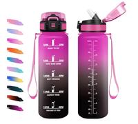 Botella Agua 1L, Botella Agua Motivadora y Prueba de Fugas, Cantimploracon Marcador de Tiempo, con Pajita, Reutilizable, Cantimplora Deporte para Oficina, Senderismo, Bicicleta, Oficina, Adultos