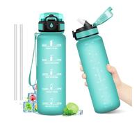 Botella Agua 1L, Botella con Pajita, Cantimplora Reutilizable,Botellas Motivacional con Marcador de Tiempo, Botellas sin BPA, Cantimplora para Gimnasio, Oficina, Escuela, Sport, Bicicleta, Yoga