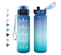 Botella Agua 1L, Cantimplora con Filtro, a Prueba de Fugas, Fácil de Limpiar, Reutilizable, Botella Agua con Marcador de Tiempo, con Cierre Seguro, para Escuela, Senderismo, Gimnasio, Adultos
