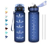 Botella Agua 1L, Cantimplora con Pajita, Fácil de Abrir, Reutilizable, con Cierre Seguro, Botella Agua Motivacional a Prueba de Fugas, Cantimplora para Senderismo, Gimnasio, Bicicleta, Adultos