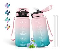Botella Agua 500ml, Botella Agua Niños, A Prueba de Fugas, Botella con Pajita, Botellas Agua Niños Colegio, Botella Reutilizable, Cantimplora Infantil para la Escuela, Oficina, Viajar, Rosa-Verde