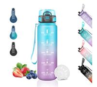 Botella Agua 500ml, Botella Agua Niños, A Prueba de Fugas, Botellas Agua Niños Colegio, Botella Reutilizable, Marca de Tiempo, Cantimplora Infantil para la Escuela, Deportes, Viajar, Azul-Violeta