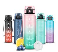 Botella Agua, 500ml Botella Agua Niños, a Prueba de Fugas, Cantimplora Infantil con Filtro, Fácil de Limpiar, Cantimplora con Marca de Tiempo, para la Escuela, Oficina, Deportes, Adulto, Running