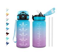 Botella Agua 500ml, Cantimplora con Pajita, Fácil de Abrir, Reutilizable, Botella Agua Motivacional a Prueba de Fugas, Cantimplora para Niño, Niña, Colegio, Actividades Infantiles, Bicicleta, Yoga