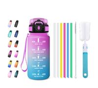 Botella Agua 500ml, Cantimplora con Pajita, Fácil de Abrir, Reutilizable, Botella Agua Motivacional a Prueba de Fugas, Cantimplora para Niño, Niña, Colegio, Actividades Infantiles, Bicicleta, Yoga