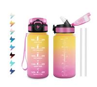 Botella Agua 500ml, Cantimplora con Pajita, Fácil de Abrir, Reutilizable, Botella Agua Motivacional a Prueba de Fugas, Cantimplora para Niño, Niña, Colegio, Actividades Infantiles, Bicicleta, Yoga