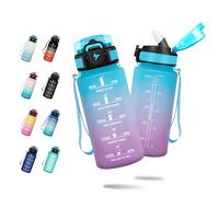 Botella Agua 500ml, Cantimplora Infantil con Pajita, a Prueba de Fugas, Fácil de Limpiar, Cantimplora Motivadora con Marca de Tiempo, Botella Agua para la Escuela, Bicicleta, Correr, Senderismo