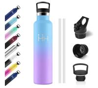 Botella Agua Acero Inoxidable 1L, Cantimplora Termica con Pajita y Filtro, Reutilizable, sin BPA, Termo Prueba de Fugas, Botella Termica para Senderismo, Adultos, Escuela, Bicicleta, Oficina