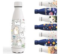 Botella Agua Acero Inoxidable 500ml, Cantimplora Acero Inoxidable, Fácil de Limpiar, Botella Agua Personalizada a Prueba de Fugas, Cantimplora sin BPA, para la Escuela, Oficina, Viajar, Blanco- Gato
