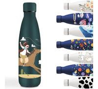 Botella Agua Acero Inoxidable 500ml, Cantimplora Acero Inoxidable, Fácil de Transportar, Botella Agua Personalizada, a Prueba de Fugas, Cantimplora para la Escuela, Viajar, Verde oscuro- Caballo