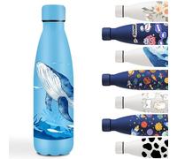 Botella Agua Acero Inoxidable 500ml, Cantimplora Acero Inoxidable, Fácil de Transportar, Botella Agua Personalizada, a Prueba de Fugas, Cantimplora Infantil para la Escuela, Viajar, Azul- Ballena