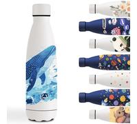 Botella Agua Acero Inoxidable 500ml, Cantimplora Acero Inoxidable, Fácil de Transportar, Botella Agua Personalizada con Océano, Doble Aislamiento al Vacío, para la Escuela, Oficina, Viajar, Blanco