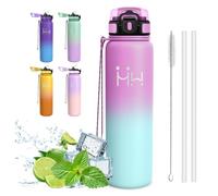 Botella Agua Acero Inoxidable, Botella Termica 1 litro, a Prueba de Fugas, Botellas Agua Gimnasio, con Pajita y Filtro, con Cepillo para Pajita, Cantimplora sin BPA, para la Senderismo, Deportes