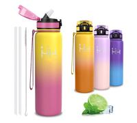 Botella Agua Acero Inoxidable, Botella Termica 1 litro, con Pajita, sin BPA