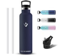 Botella Agua Acero Inoxidable, Botella Termica 1 litro, sin BPA, Botella con Pajita, A Prueba de Fugas, Botella Agua Gimnasio, Aislamiento al Vacío, Cantimplora para Correr, Deportes, Senderismo, Yoga