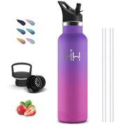Botella Agua Acero Inoxidable, Botella Termica 1 litro, sin BPA, Botella con Pajita, A Prueba de Fugas, Botella Agua Gimnasio, Doble Aislamiento, Cantimplora Acero Inoxidable, para la Senderismo, Yoga