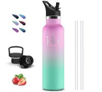 Botella Agua Acero Inoxidable, Botella Termica 1 litro, sin BPA, Botella con Pajita, A Prueba de Fugas, Botella Agua Gimnasio, Aislamiento al Vacío, Botella Acero Inoxidable para la Senderismo, Yoga