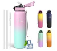 Botella Agua Acero Inoxidable, Botella Termica 1 litro, sin BPA, Cantimplora con Pajita, A Prueba de Fugas, con Cierre de Seguridad, Cantimplora para Oficina, Camping, Triatlón, Senderismo