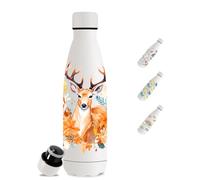 Botella Agua Acero Inoxidable, Botella Termica 500ml, A Prueba de Fugas, Cantimplora con Ciervo, Mantiene 24H Frio/12H Calor, Sin BPA, Cantimplora para la Escuela, Viajar, Oficina