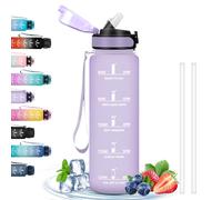 1 Litro, Gimnasio con Pajita, a Prueba de Fugas, Botella Agua Motivacional con Marca de Tiempo, Botella de Agua para Senderismo, Yoga, Correr, Ciclismo, Acampar