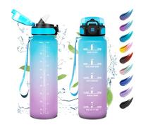 Botella Agua Deportiva 1L, con Pajita, Botella Agua Motivadora y Prueba de Fugas, Reutilizable, con Marcador de Tiempo, Cantimplora para Fitness, Senderismo, Oficina, Guardería, Yoga, Colegio