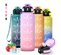 Botella Agua Gimnasio, Botella 1 5 litros, A Prueba de Fugas, Cantimplora con Pajita, Water Bottle con Escala de Tiempo, Reutilizable, Cantimplora para la Correr, Senderismo, Acampada, Deportes, Yoga