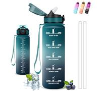 Botella Agua Gimnasio, Botella 1 litro, A Prueba de Fugas, Cantimplora con Pajita, Reutilizable, Water Bottle con Eslogan Motivador, Cantimplora para la Fitness, Senderismo, Acampada, Ciclismo, Correr