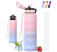 Botella Agua Gimnasio, Botella 1 litro, A Prueba de Fugas, Cantimplora con Pajita, Reutilizable, Water Bottle con Cierre de Seguridad, Cantimplora para la Fitness, Senderismo, Acampada, Ciclismo, Yoga