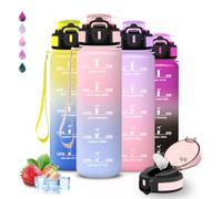 Botella Agua Gimnasio, Botella 1 litro, A Prueba de Fugas, Cantimplora con Pajita, Water Bottle con Cierre de Seguridad, Reutilizable, Cantimplora para la Fitness, Yoga, Senderismo, Acampada, Deportes